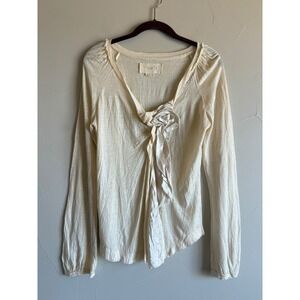 Hanii Y Y2K Designer Cream Rosette V-Neck Pullover Crystal Charms Size 44 Medium